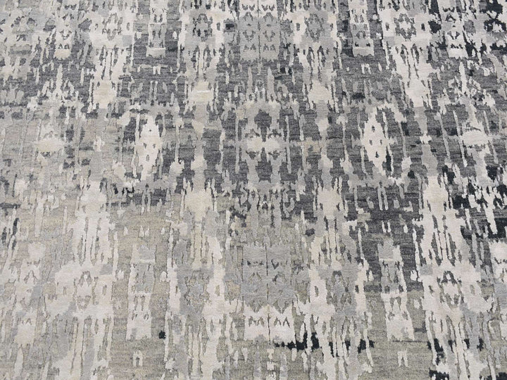 8'10" x 11'8" New Hand Knotted Grey Wool & Silk Rectangle Oriental Rug - MOA10287128