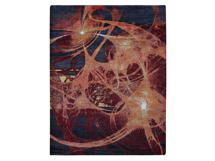 9'2" x 12'0" New Hand Knotted Red Wool & Silk Rectangle Oriental Rug - MOA10287129
