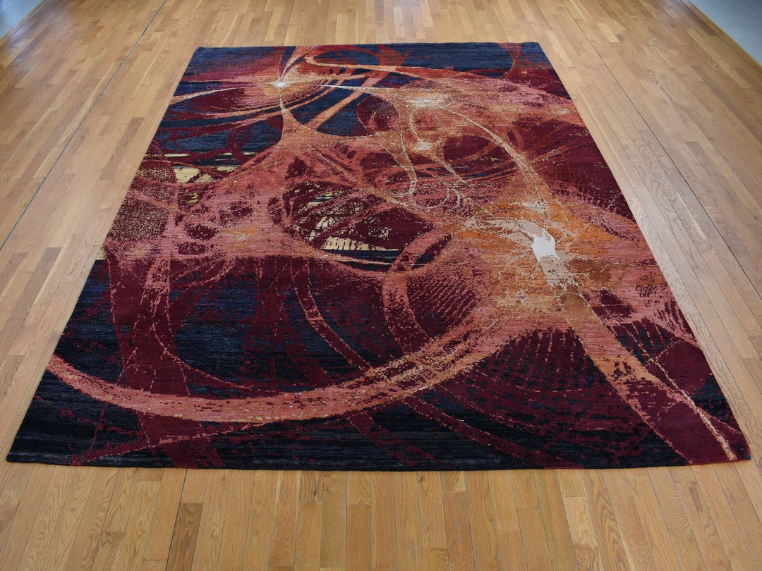 9'2" x 12'0" New Hand Knotted Red Wool & Silk Rectangle Oriental Rug - MOA10287129