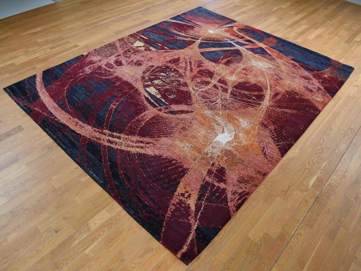 9'2" x 12'0" New Hand Knotted Red Wool & Silk Rectangle Oriental Rug - MOA10287129