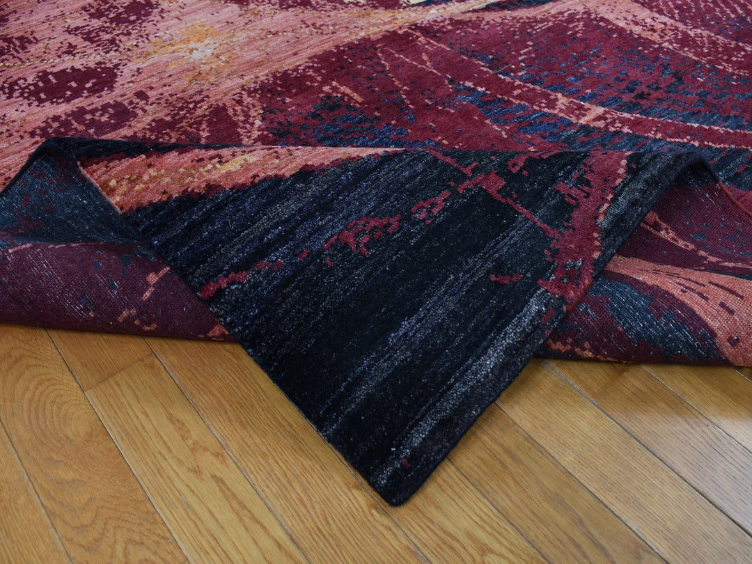 9'2" x 12'0" New Hand Knotted Red Wool & Silk Rectangle Oriental Rug - MOA10287129