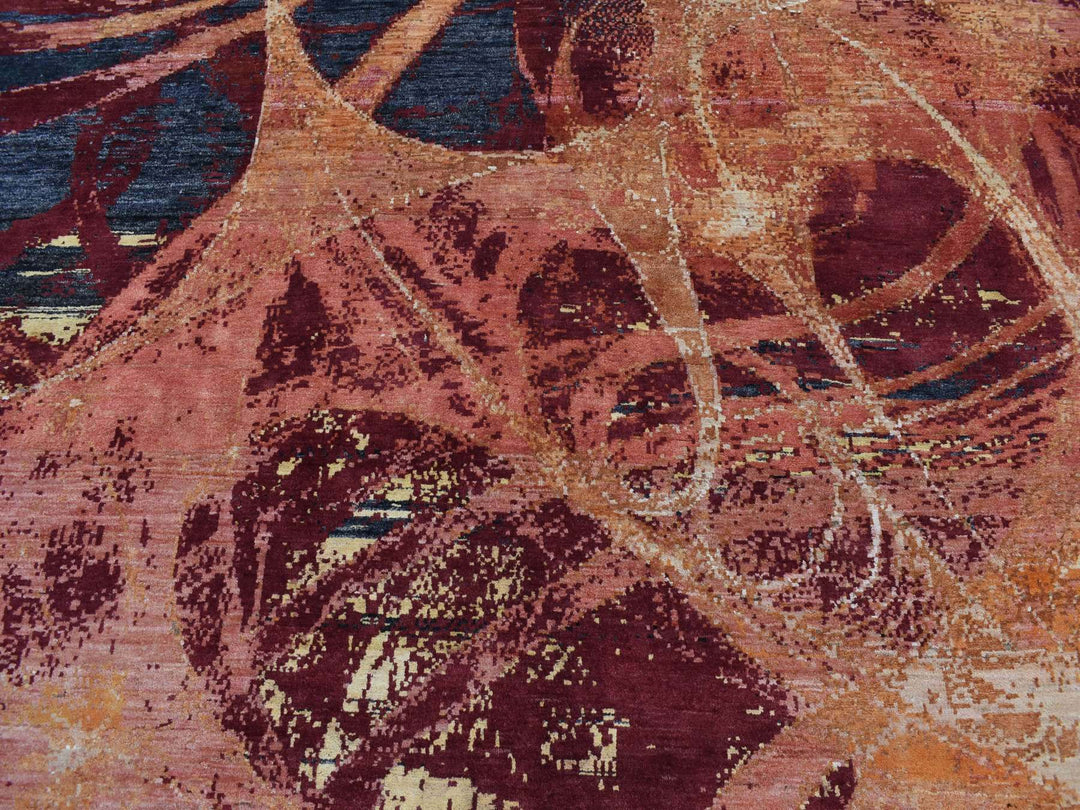 9'2" x 12'0" New Hand Knotted Red Wool & Silk Rectangle Oriental Rug - MOA10287129