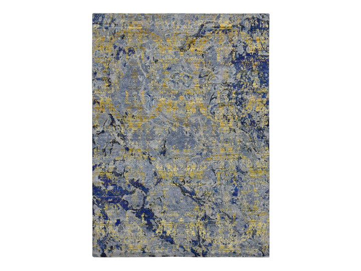 8'10" x 12'5" New Hand Knotted Yellow Wool & Silk Rectangle Oriental Rug - MOA10287130