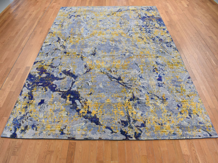 8'10" x 12'5" New Hand Knotted Yellow Wool & Silk Rectangle Oriental Rug - MOA10287130