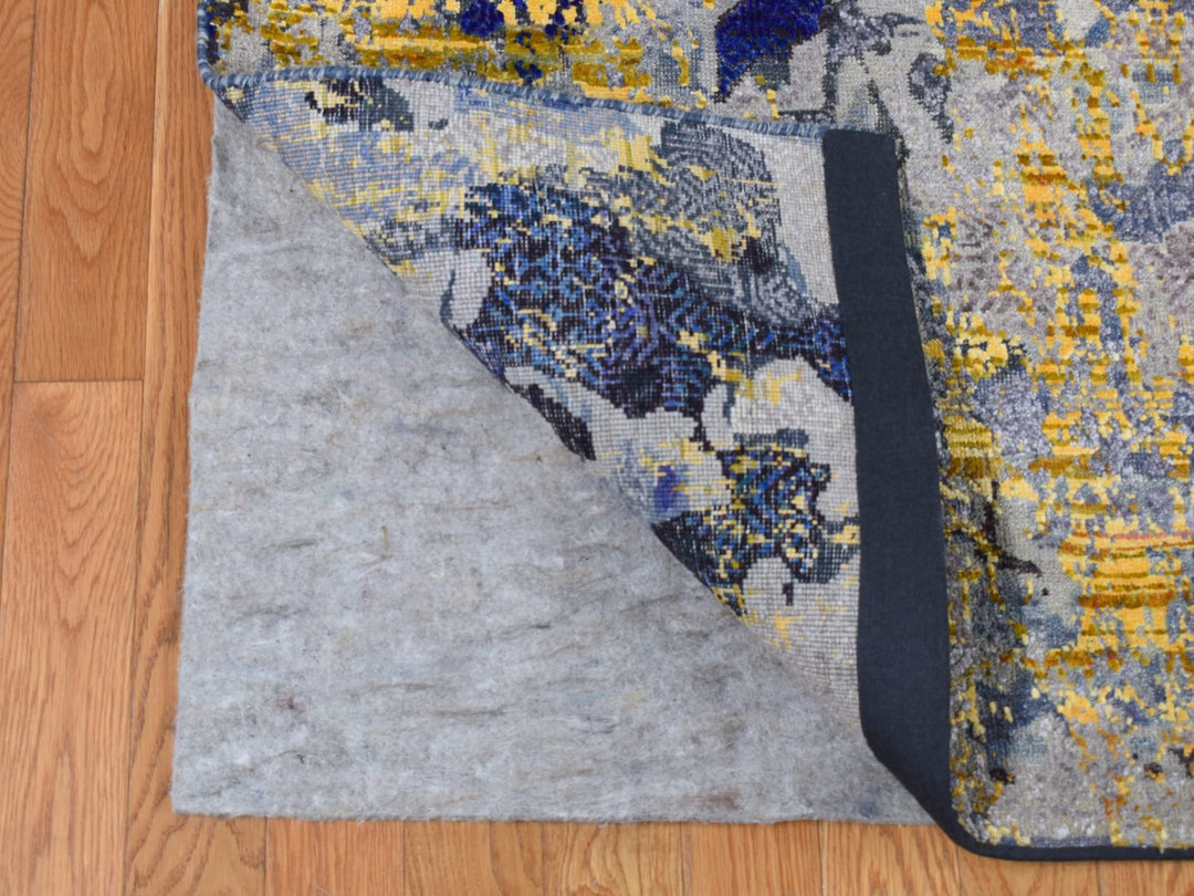 8'10" x 12'5" New Hand Knotted Yellow Wool & Silk Rectangle Oriental Rug - MOA10287130