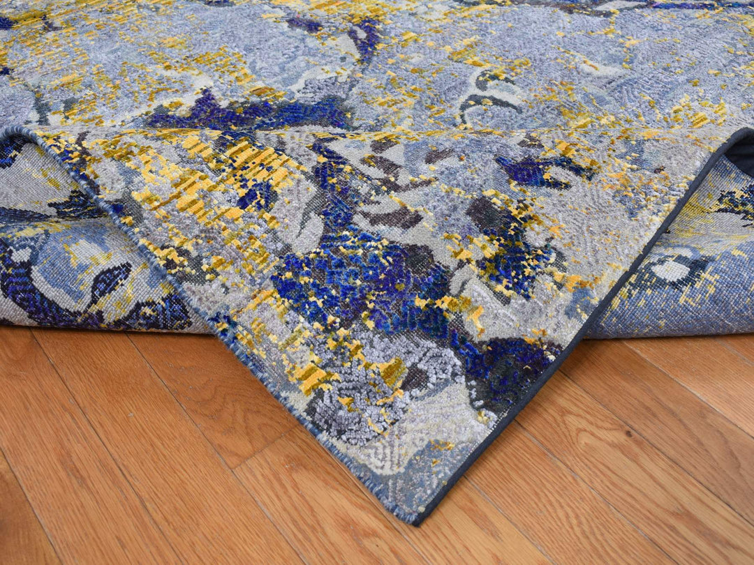 8'10" x 12'5" New Hand Knotted Yellow Wool & Silk Rectangle Oriental Rug - MOA10287130