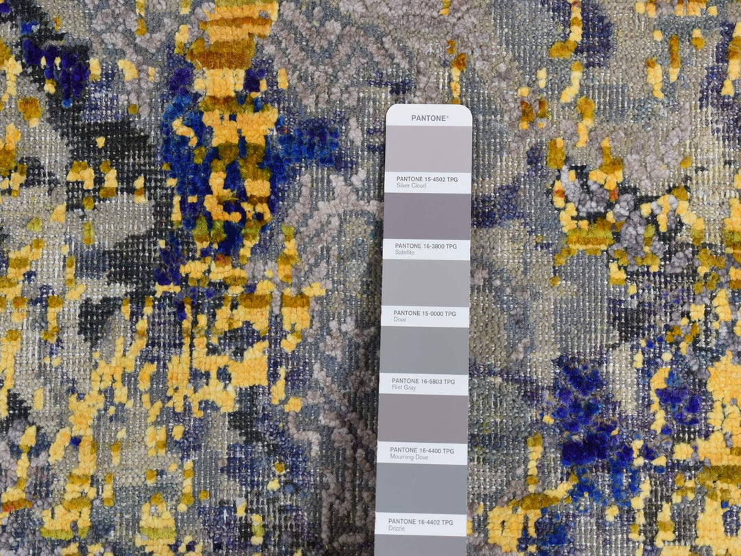8'10" x 12'5" New Hand Knotted Yellow Wool & Silk Rectangle Oriental Rug - MOA10287130