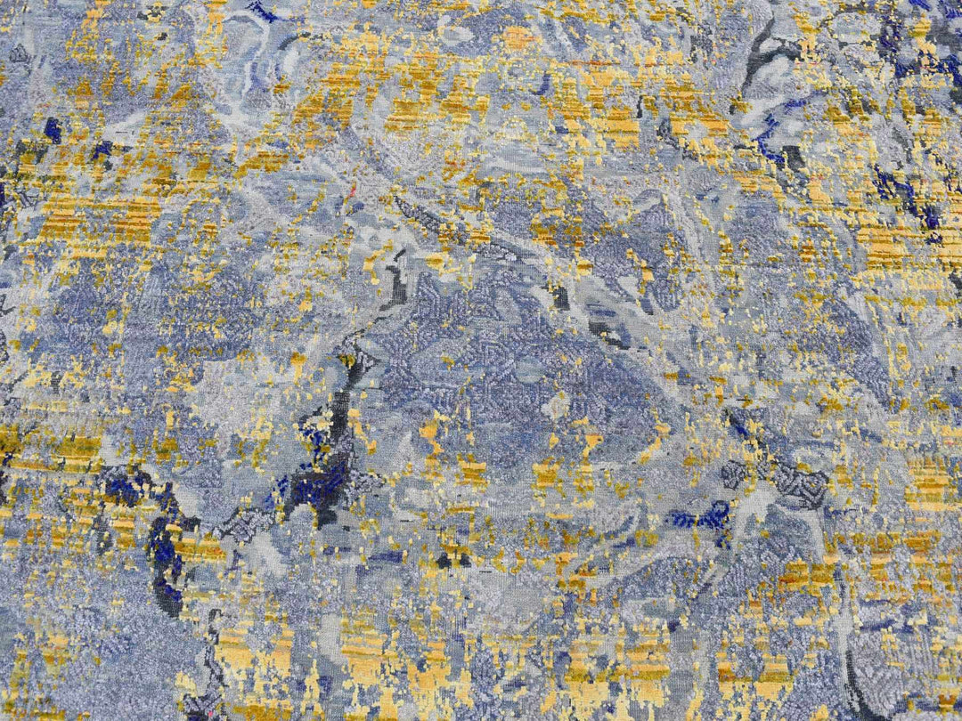 8'10" x 12'5" New Hand Knotted Yellow Wool & Silk Rectangle Oriental Rug - MOA10287130
