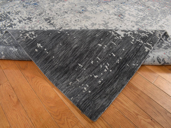 9'2" x 12'0" New Hand Knotted Grey Wool & Silk Rectangle Oriental Rug - MOA10287131