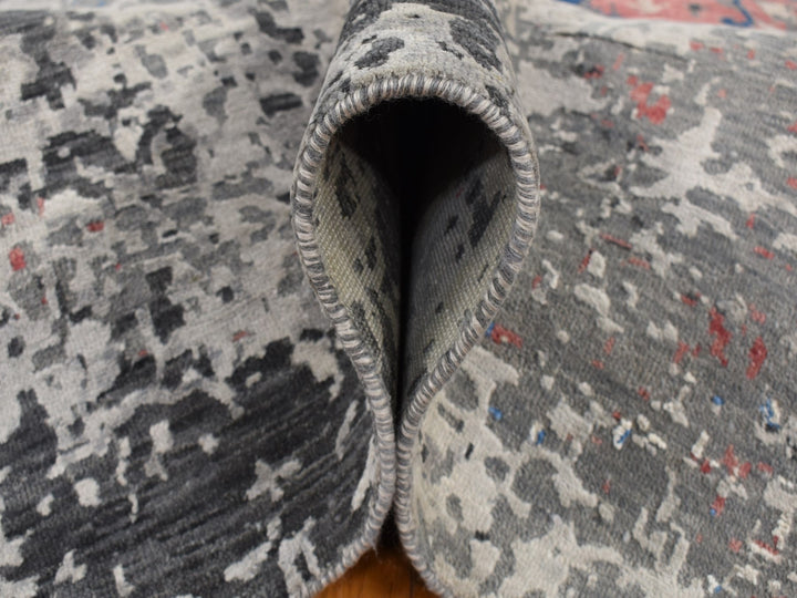 9'2" x 12'0" New Hand Knotted Grey Wool & Silk Rectangle Oriental Rug - MOA10287131
