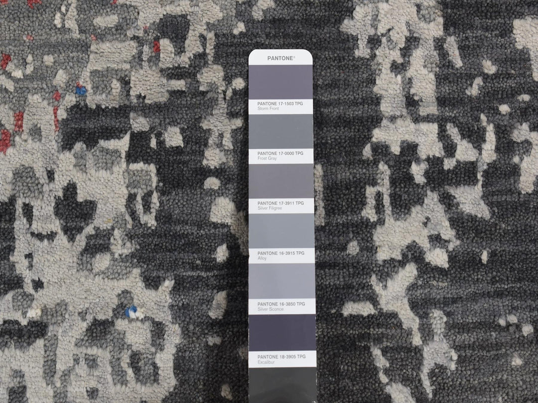 9'2" x 12'0" New Hand Knotted Grey Wool & Silk Rectangle Oriental Rug - MOA10287131