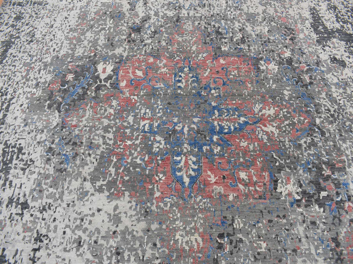 9'2" x 12'0" New Hand Knotted Grey Wool & Silk Rectangle Oriental Rug - MOA10287131