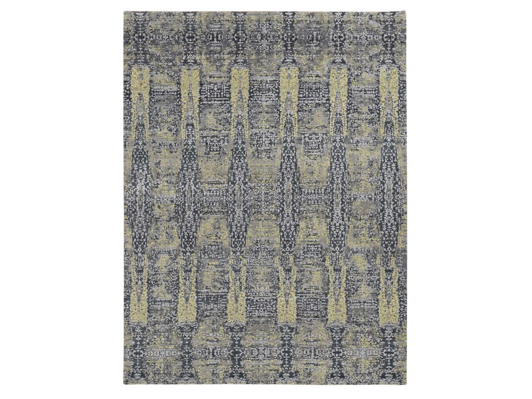 8'10" x 11'9" New Hand Knotted Yellow Wool & Silk Rectangle Oriental Rug - MOA10287132