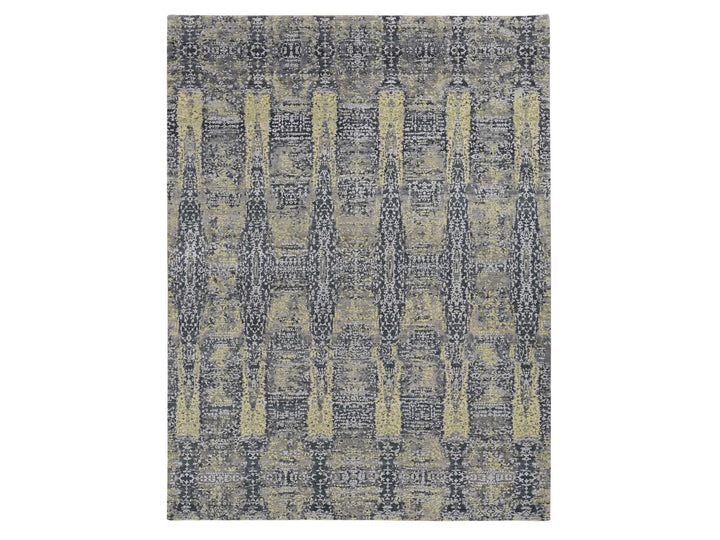 8'10" x 11'9" New Hand Knotted Yellow Wool & Silk Rectangle Oriental Rug - MOA10287132