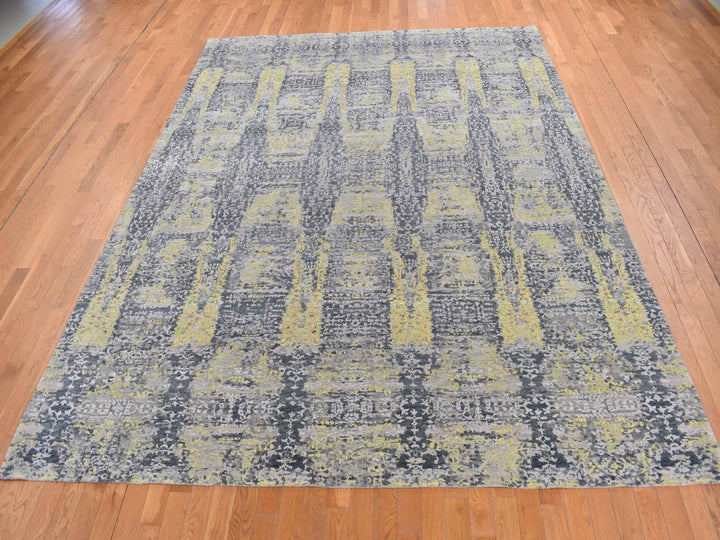 8'10" x 11'9" New Hand Knotted Yellow Wool & Silk Rectangle Oriental Rug - MOA10287132