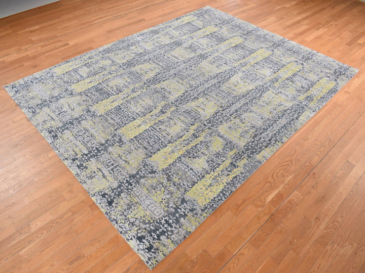 8'10" x 11'9" New Hand Knotted Yellow Wool & Silk Rectangle Oriental Rug - MOA10287132