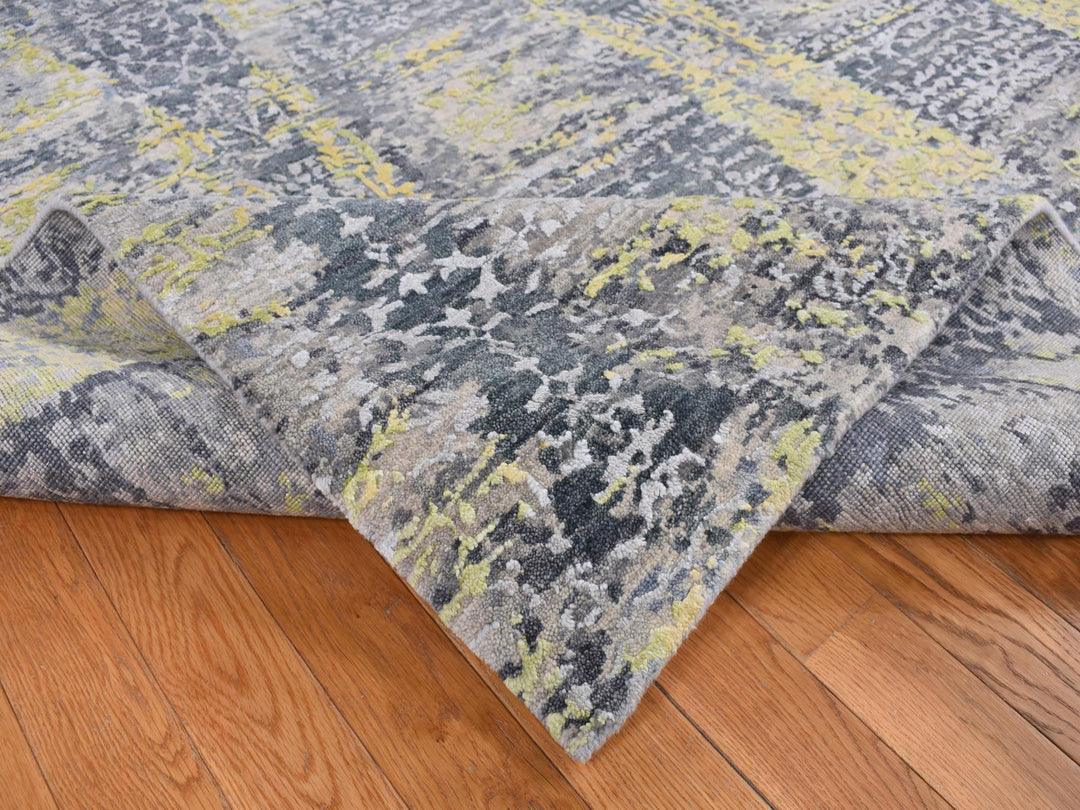 8'10" x 11'9" New Hand Knotted Yellow Wool & Silk Rectangle Oriental Rug - MOA10287132