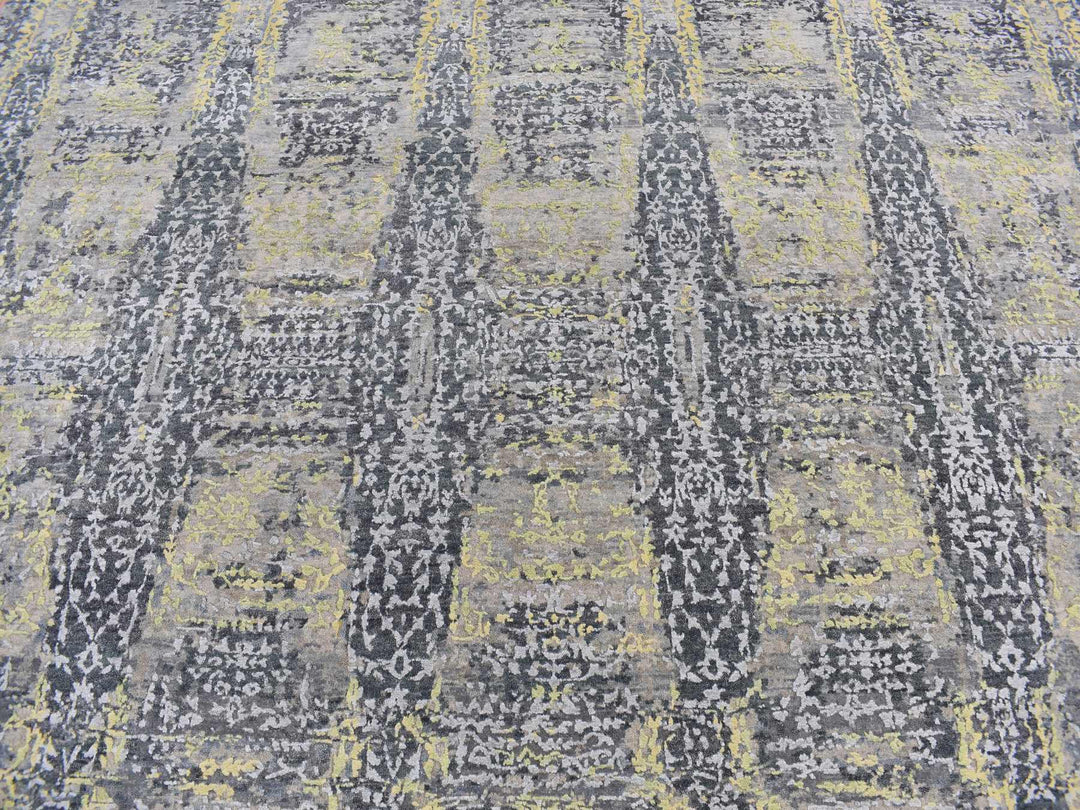 8'10" x 11'9" New Hand Knotted Yellow Wool & Silk Rectangle Oriental Rug - MOA10287132
