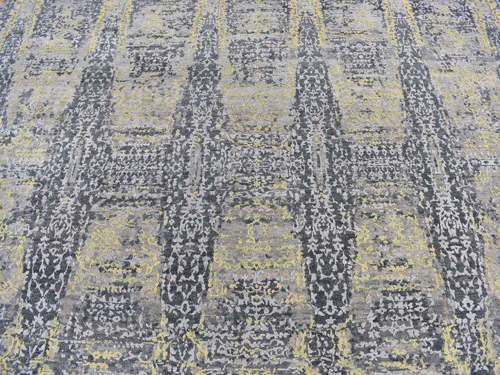 8'10" x 11'9" New Hand Knotted Yellow Wool & Silk Rectangle Oriental Rug - MOA10287132