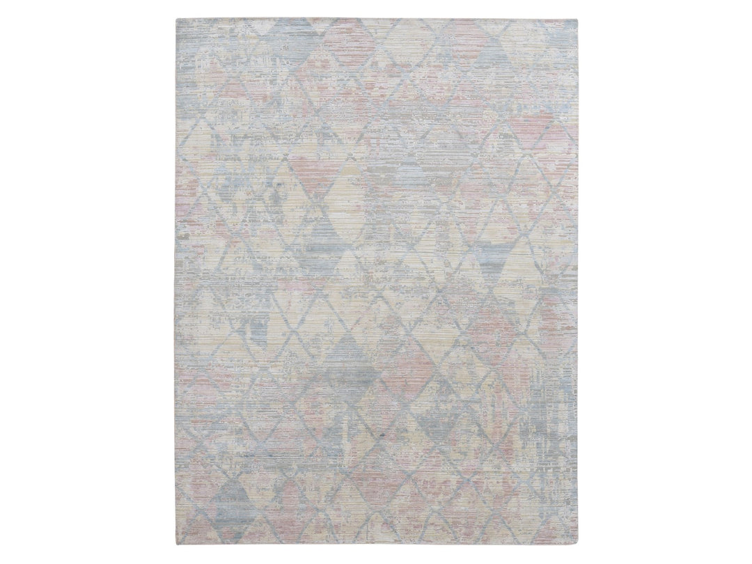 9'0" x 11'10" New Hand Knotted Yellow Wool & Silk Rectangle Oriental Rug - MOA10287133
