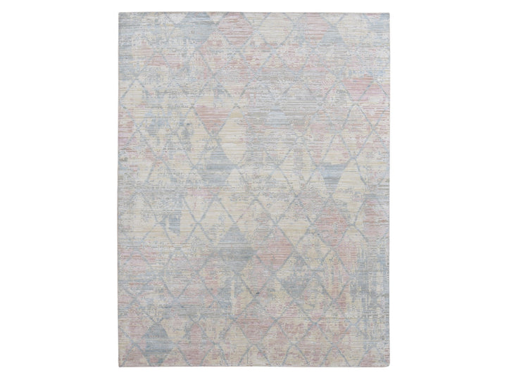 9'0" x 11'10" New Hand Knotted Yellow Wool & Silk Rectangle Oriental Rug - MOA10287133