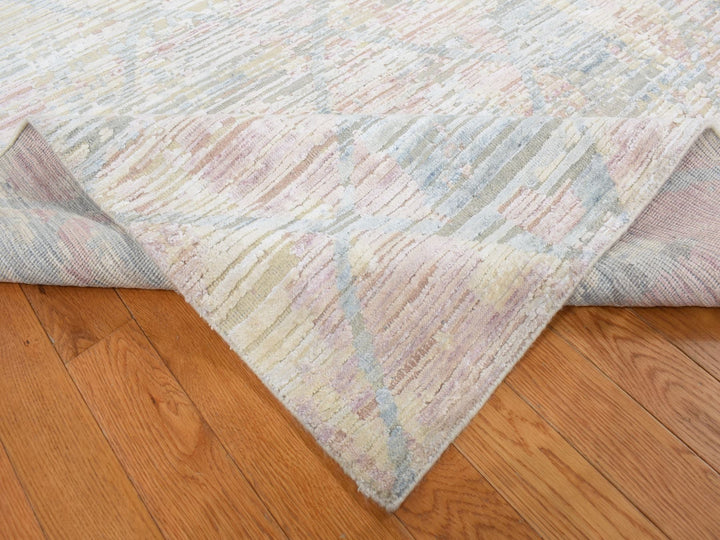 9'0" x 11'10" New Hand Knotted Yellow Wool & Silk Rectangle Oriental Rug - MOA10287133
