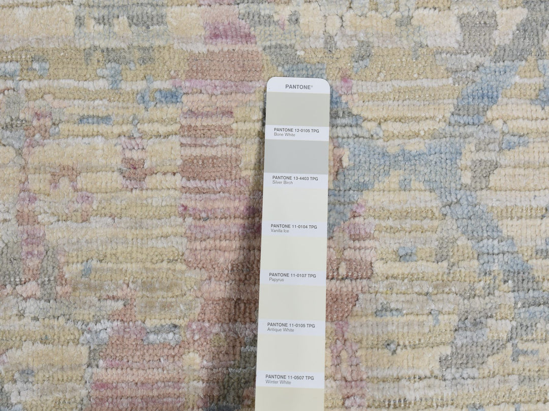 9'0" x 11'10" New Hand Knotted Yellow Wool & Silk Rectangle Oriental Rug - MOA10287133