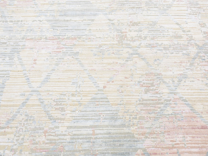 9'0" x 11'10" New Hand Knotted Yellow Wool & Silk Rectangle Oriental Rug - MOA10287133