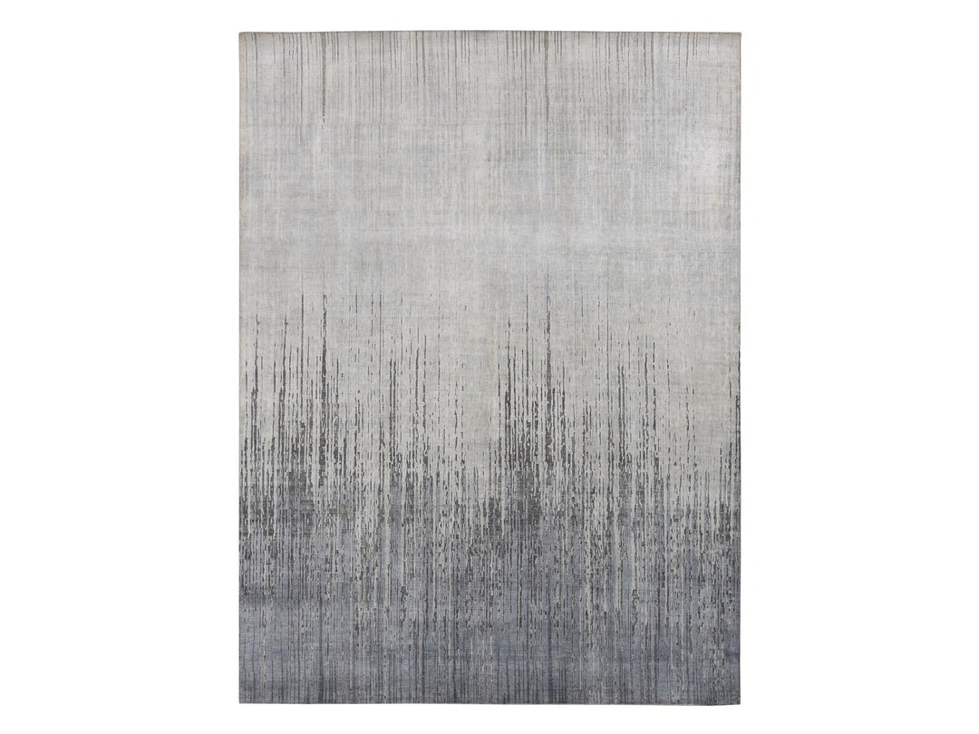9'0" x 11'10" New Hand Knotted Grey Wool & Pure Silk Rectangle Oriental Rug - MOA10287134