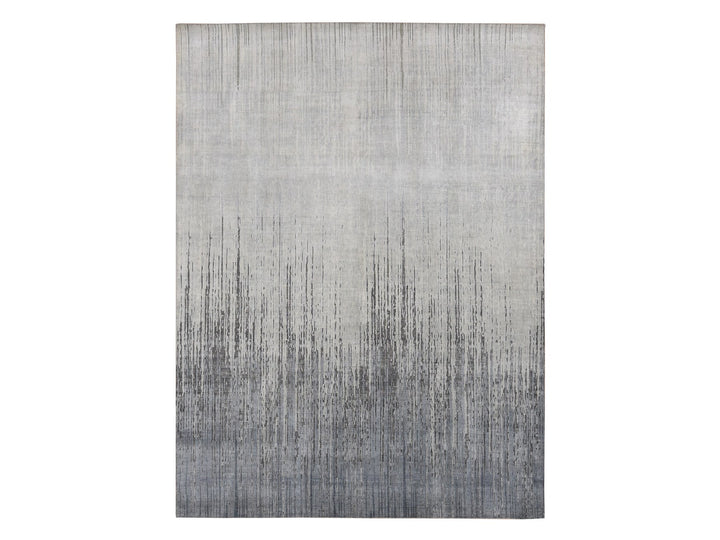 9'0" x 11'10" New Hand Knotted Grey Wool & Pure Silk Rectangle Oriental Rug - MOA10287134