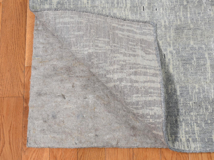9'0" x 11'10" New Hand Knotted Grey Wool & Pure Silk Rectangle Oriental Rug - MOA10287134