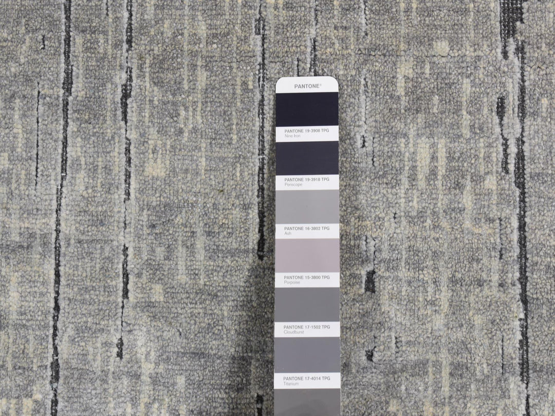 9'0" x 11'10" New Hand Knotted Grey Wool & Pure Silk Rectangle Oriental Rug - MOA10287134