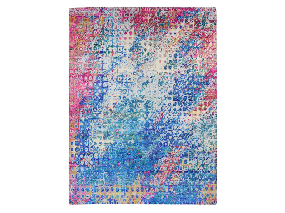 9'1" x 12'1" New Hand Knotted Blue Wool & Sari Silk Rectangle Oriental Rug - MOA10287138