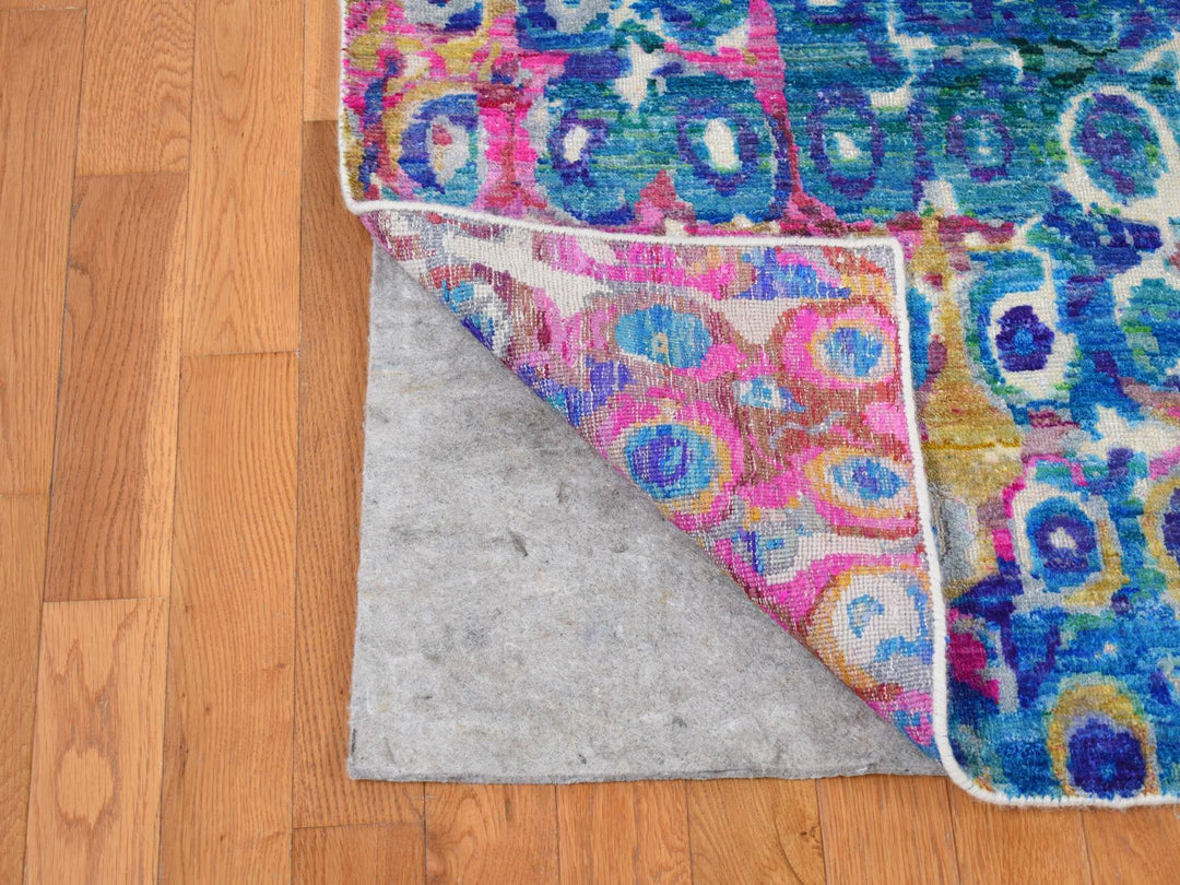 9'1" x 12'1" New Hand Knotted Blue Wool & Sari Silk Rectangle Oriental Rug - MOA10287138