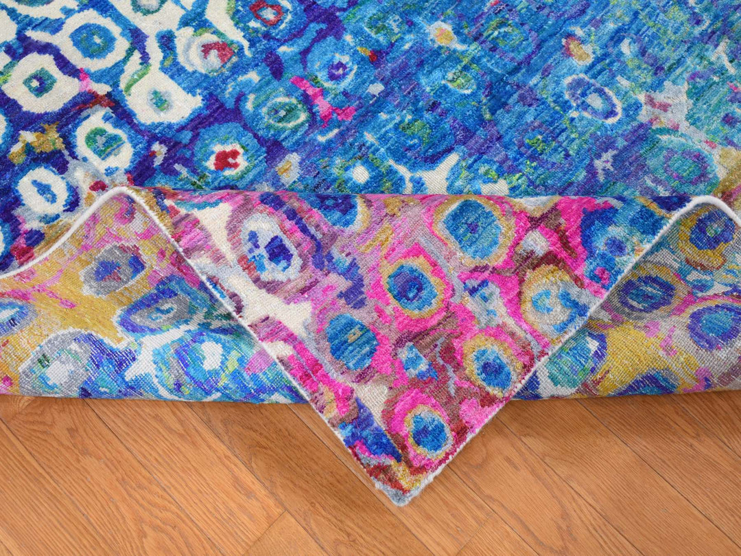 9'1" x 12'1" New Hand Knotted Blue Wool & Sari Silk Rectangle Oriental Rug - MOA10287138