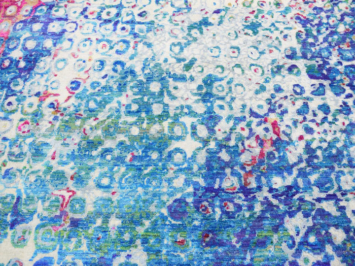 9'1" x 12'1" New Hand Knotted Blue Wool & Sari Silk Rectangle Oriental Rug - MOA10287138