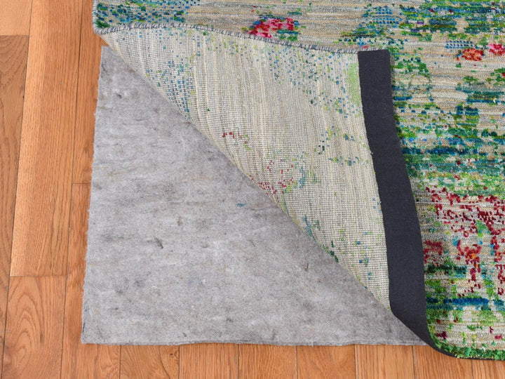 8'10" x 12'2" New Hand Knotted Grey Wool & Silk Rectangle Oriental Rug - MOA10287140