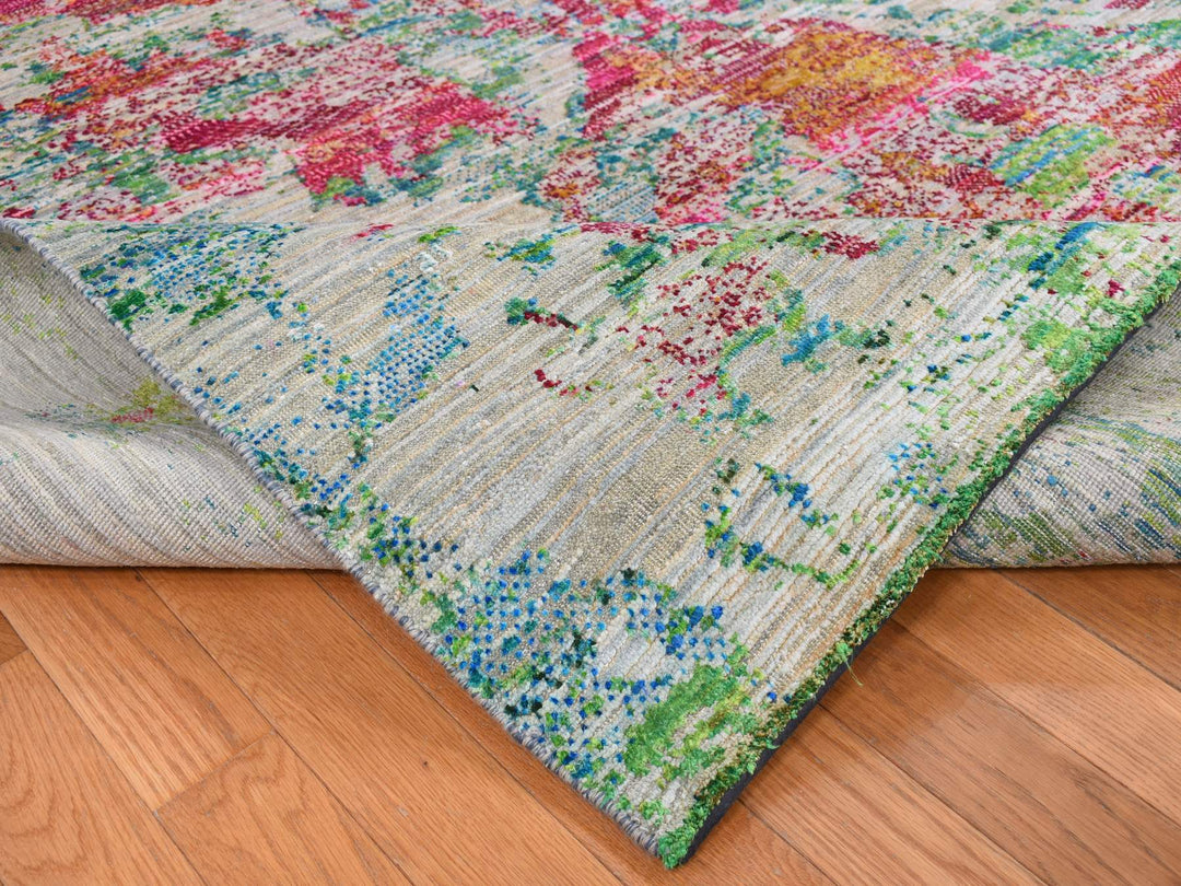 8'10" x 12'2" New Hand Knotted Grey Wool & Silk Rectangle Oriental Rug - MOA10287140