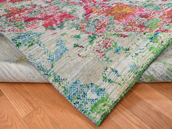 8'10" x 12'2" New Hand Knotted Grey Wool & Silk Rectangle Oriental Rug - MOA10287140