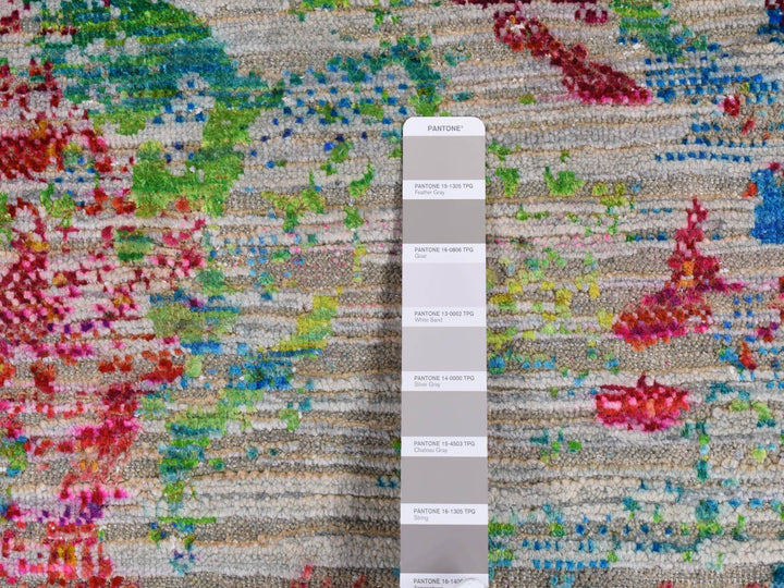 8'10" x 12'2" New Hand Knotted Grey Wool & Silk Rectangle Oriental Rug - MOA10287140