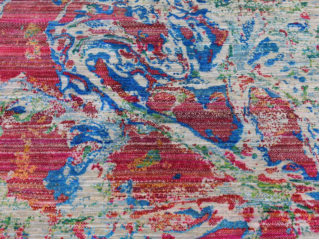 8'10" x 12'2" New Hand Knotted Grey Wool & Silk Rectangle Oriental Rug - MOA10287140