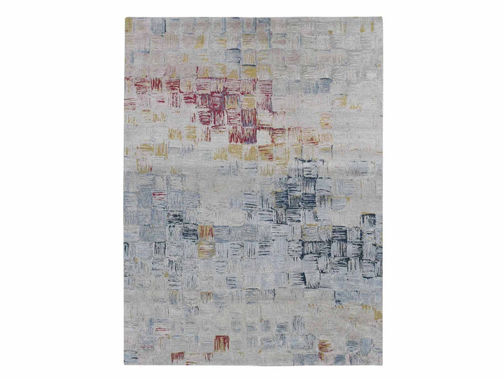 8'10" x 12'0" New Hand Knotted Grey Wool & Silk Rectangle Oriental Rug - MOA10287142