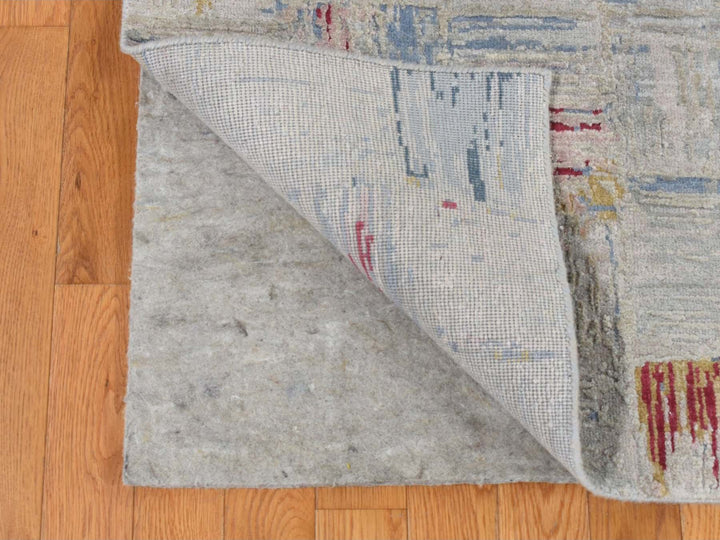 8'10" x 12'0" New Hand Knotted Grey Wool & Silk Rectangle Oriental Rug - MOA10287142