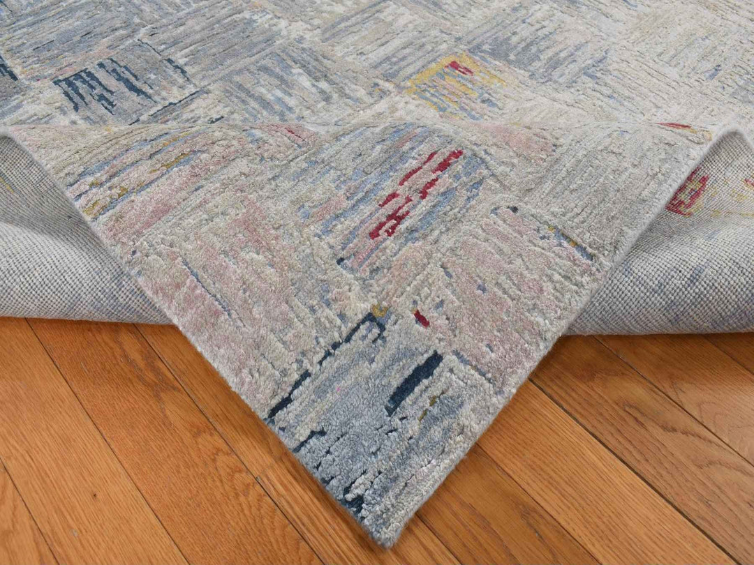 8'10" x 12'0" New Hand Knotted Grey Wool & Silk Rectangle Oriental Rug - MOA10287142