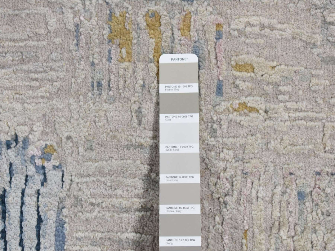 8'10" x 12'0" New Hand Knotted Grey Wool & Silk Rectangle Oriental Rug - MOA10287142