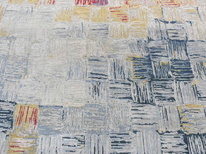 8'10" x 12'0" New Hand Knotted Grey Wool & Silk Rectangle Oriental Rug - MOA10287142
