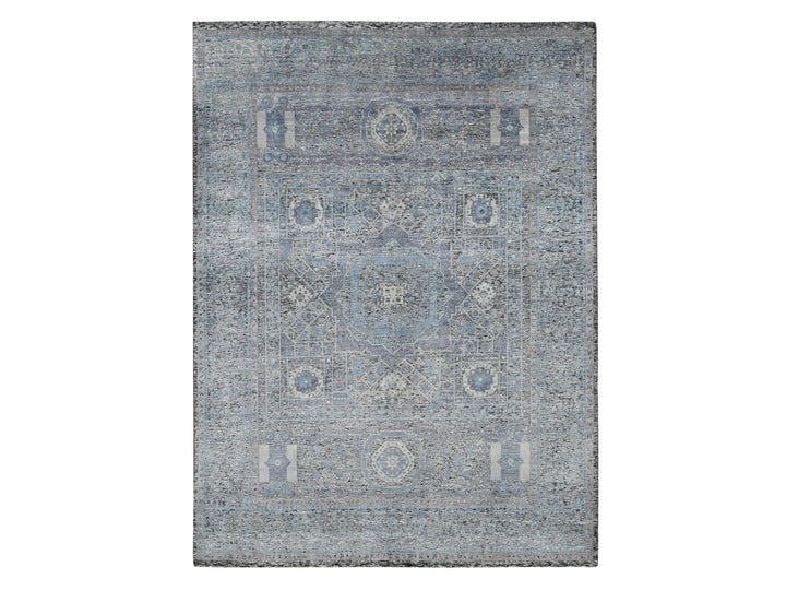 8'8" x 11'10" New Hand Knotted Blue Wool & Silk Rectangle Oriental Rug - MOA10287143