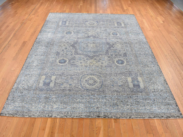 8'8" x 11'10" New Hand Knotted Blue Wool & Silk Rectangle Oriental Rug - MOA10287143