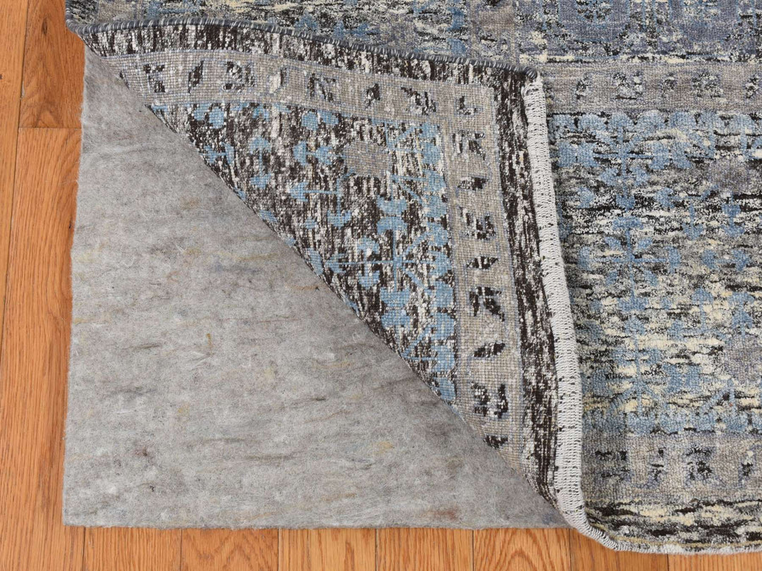 8'8" x 11'10" New Hand Knotted Blue Wool & Silk Rectangle Oriental Rug - MOA10287143