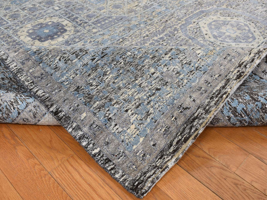 8'8" x 11'10" New Hand Knotted Blue Wool & Silk Rectangle Oriental Rug - MOA10287143